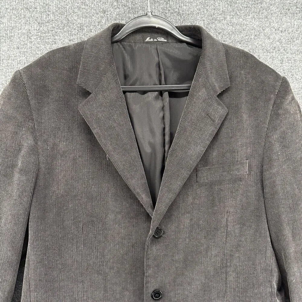 Zagato Corduroy Blazer Jacket Mens 42L Black Gray Three Button Up Sport‎ Coat